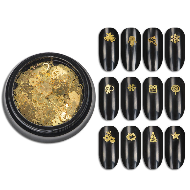 Christmas Nail Art Decorations - Gold Metal Charms | 120 Pieces Holiday Nail Stickers