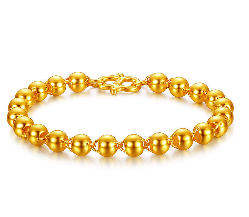 Bracelet pour hommes en perles rondes avec imitation d'or 24 carats