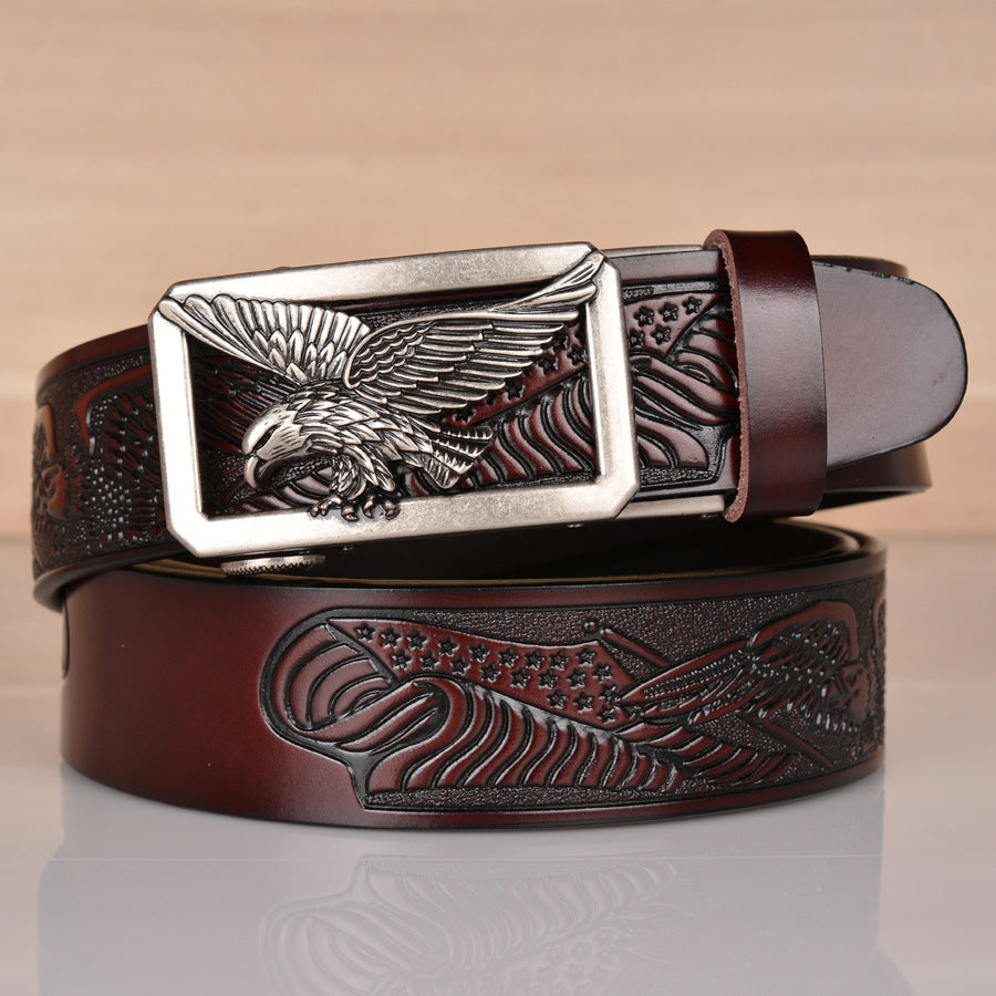 Men's Leather Eagle Embossed Belt - Powerful Symbolism