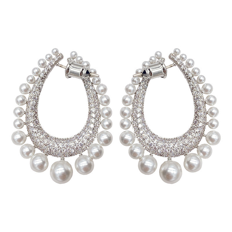 Full Diamond Row Of Pearl Drop Earrings Female Pearl Diamond Detachable Earrings