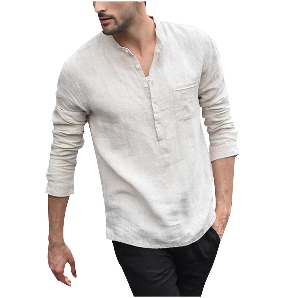 Chemise blanche vintage pour hommes Chemises en lin à boutons