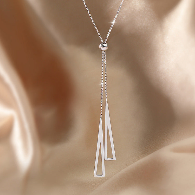 Sterling Silver Geometrisk Triangel halsband för kvinnor justerbar Keyvicle Chain halsband smycken gåvar