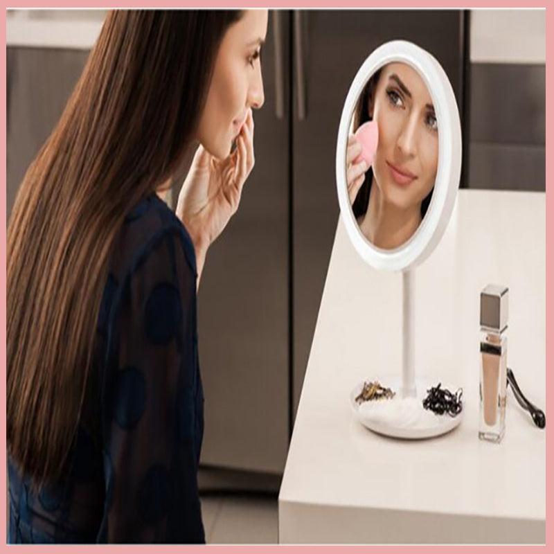 Fan LED Light Makeup Mirror - Portable Beauty Mirror with Fan