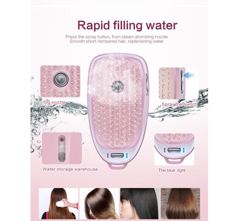 Electric Head Massage Comb - Steam Function - Anti-Static - Lithium Battery - Pink - 1 Gear - Cold Spray