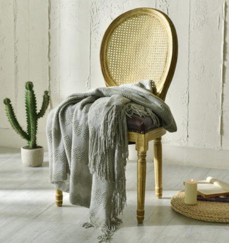 Sunday Cozy Fringed Knitted Blanket