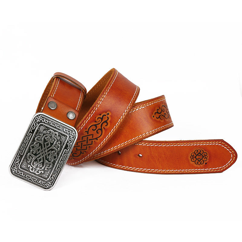 Unisex Auspicious Pattern Embossing Belts - Symbolic Fortune