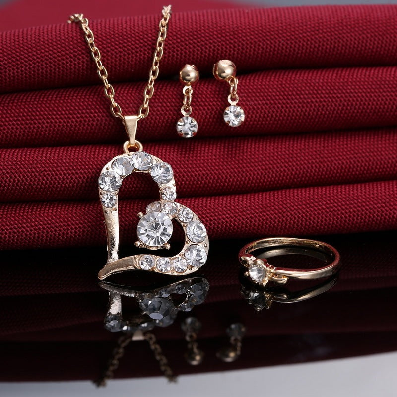 Luxury Heart Pendant Rhinestone Jewelry Set