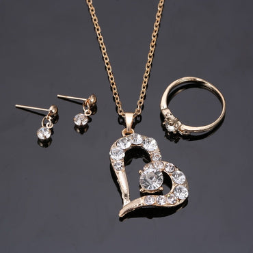 Luxury Heart Pendant Rhinestone Jewelry Set