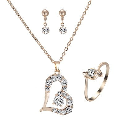 Luxury Heart Pendant Rhinestone Jewelry Set