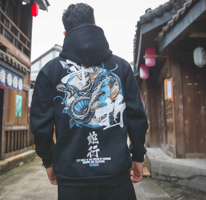 Huvtröjor Herr Kinesisk Letter Hooded High Street Pullover Sweatshirt Herr Mode Hip Hop Höst Vinter Casual Streetwear och tryckta lösa kortärmade män