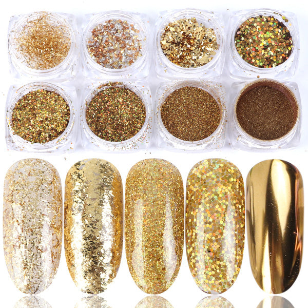 Holographic Glitter Powder Set - 8 Box Hexagon Iridescent | 100% Brand New Sugar Color