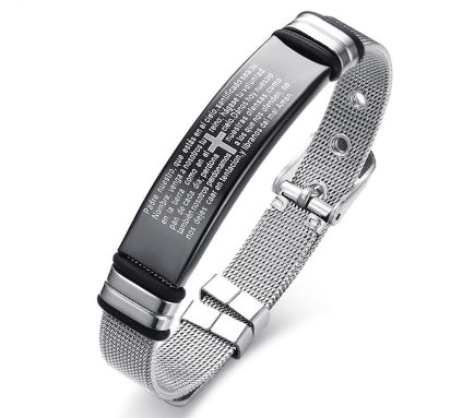 Rostfritt stål kors bibel charm armband armband för män justerbara klockarmband armband kristna smycken