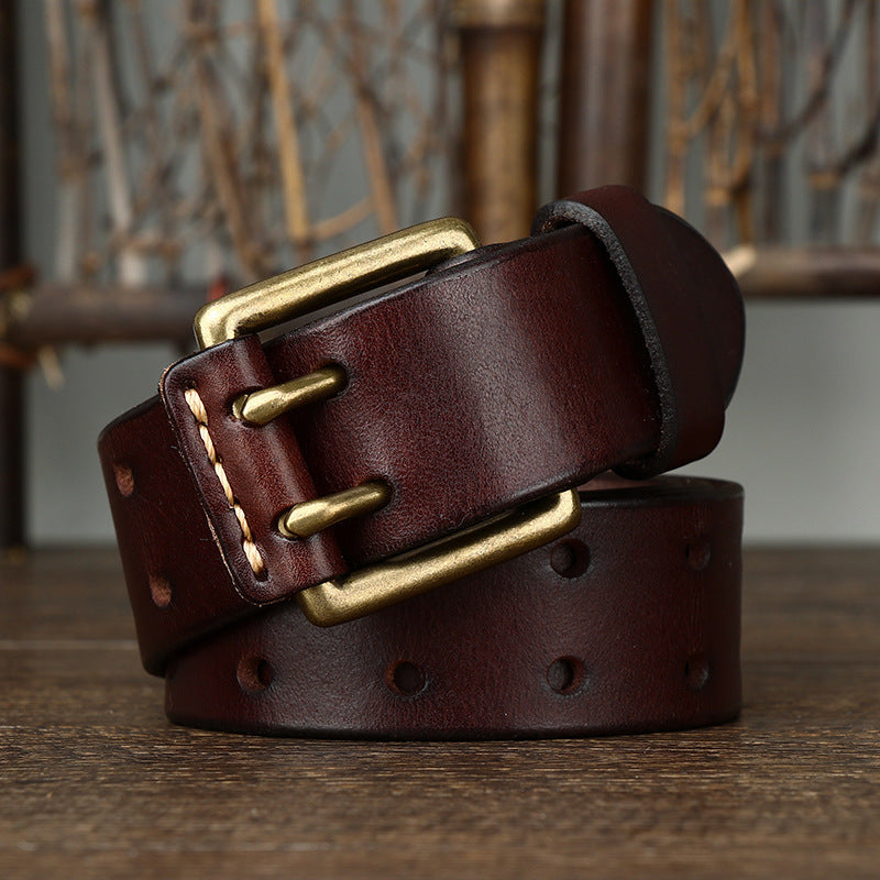 Men's First Layer Cowhide Vintage Brass Buckle Belt - Timeless Heritage