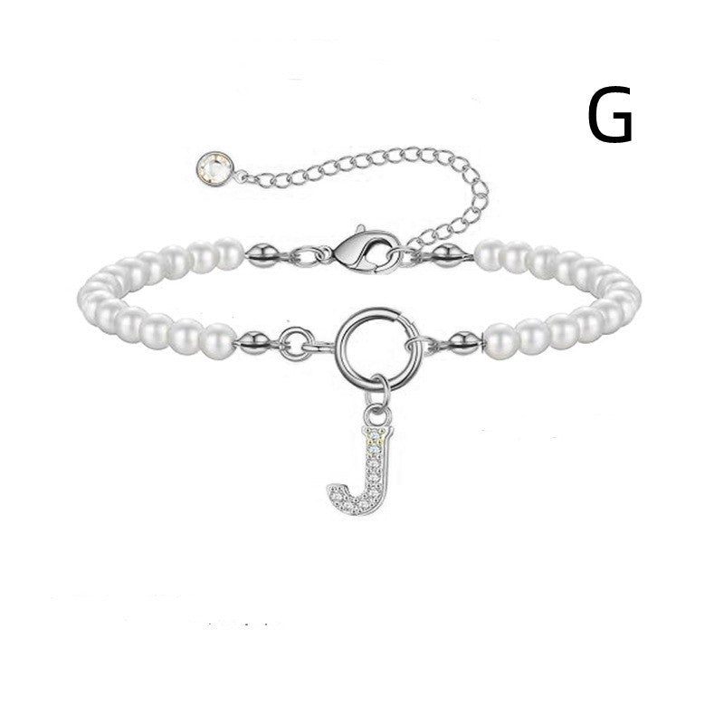 2024 Nytt Mode Toggle Lock Initial Armband Kvinnor AZ Bokstav Hänge 6mm Pärlarmband För Kvinnor Smycken Gåva
