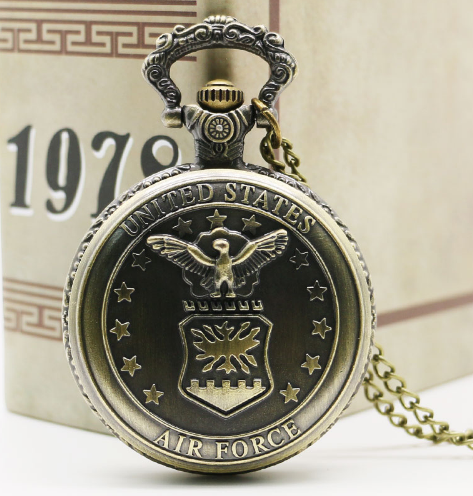 US Air Force Standard Personality Features Large Vintage Quartz Pocket Watch - Military Heritage Elegant Sophisticated Reliable Patriotic