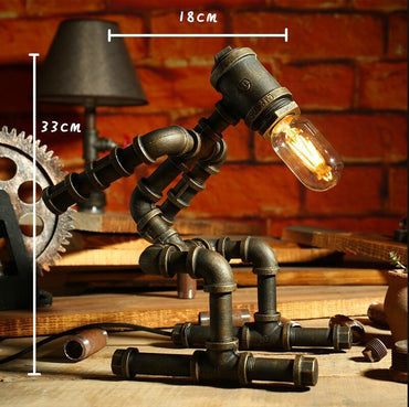 Robot Table Lamp Vintage Loft Iron Pipe Desk Lamp Industrial LED Table Lamps for Bedside Indoor Retro Decor Light Fixtures