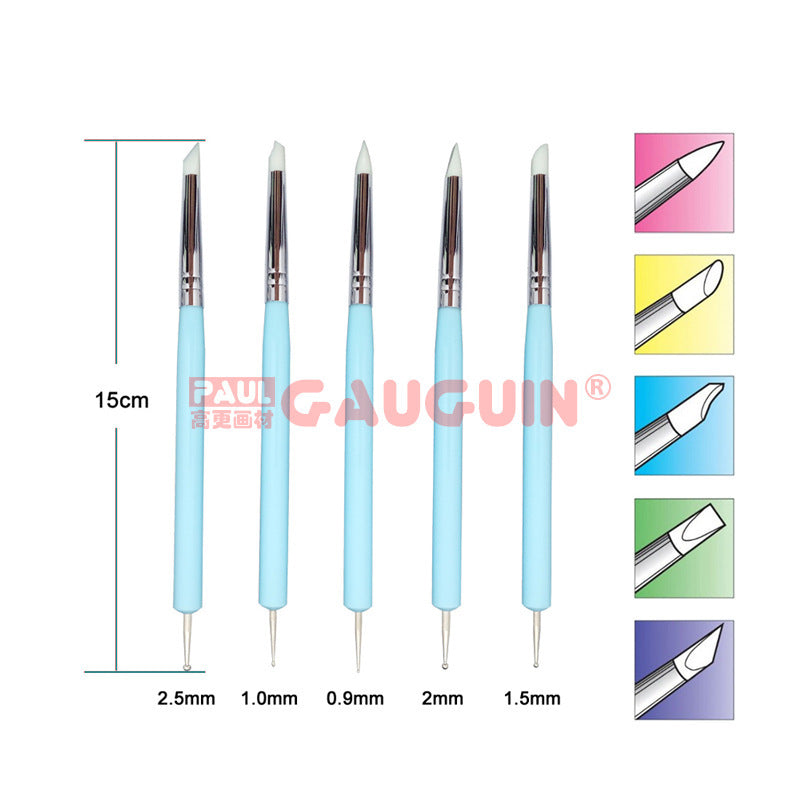 Professional Nail Art Sculpture Tools - 15cm 5pcs Set | 0.9-2.5mm Ball 5mm Silicone Tips