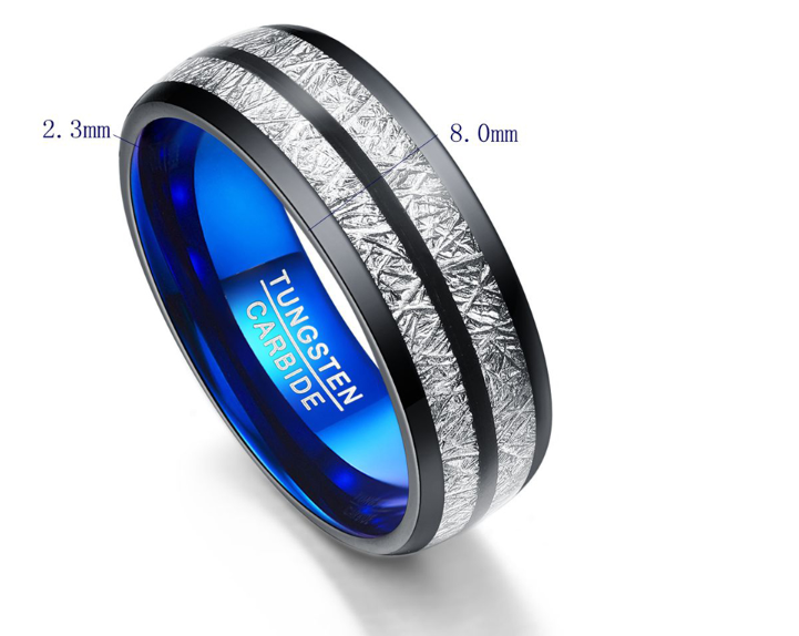 Bröllopsring 8mm Bredd Herr Dam Ringar Tillbehör Svart Blå Volframkarbidringar Par Anillos Modesmycken