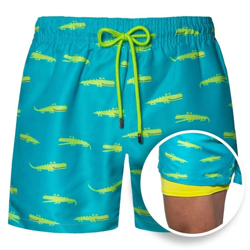 Herr Mönstrade Strandshorts Sportiga Dubbla Lagershorts Sommar