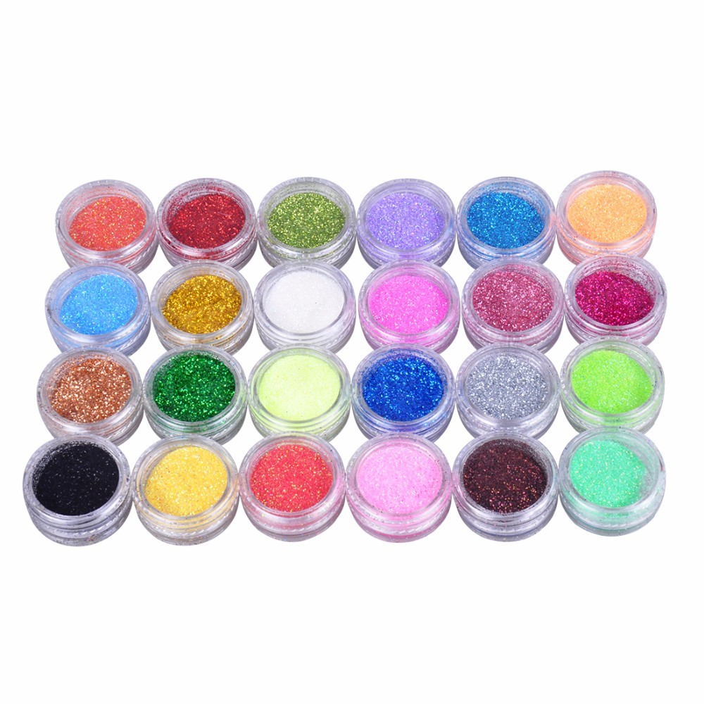 24-Color 3D Nail Glitter Set - 128.5g Professional | 17.2x11.5x1.5cm Case