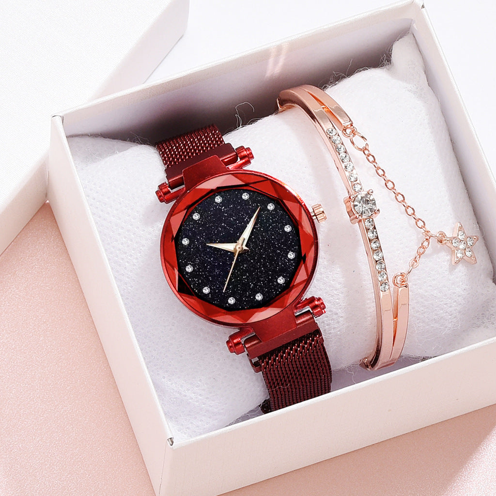 Femmes de luxe montres Bracelet ensemble mode élégant aimant boucle dames ciel étoilé montre ensemble Relogio