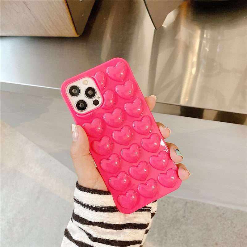 3D Love Heart Telefonfodral För iPhone X Cartoon Fodral För iPhone 7 8 6 6S Plus Mjukt TPU-skydd Bakstycke med snöre