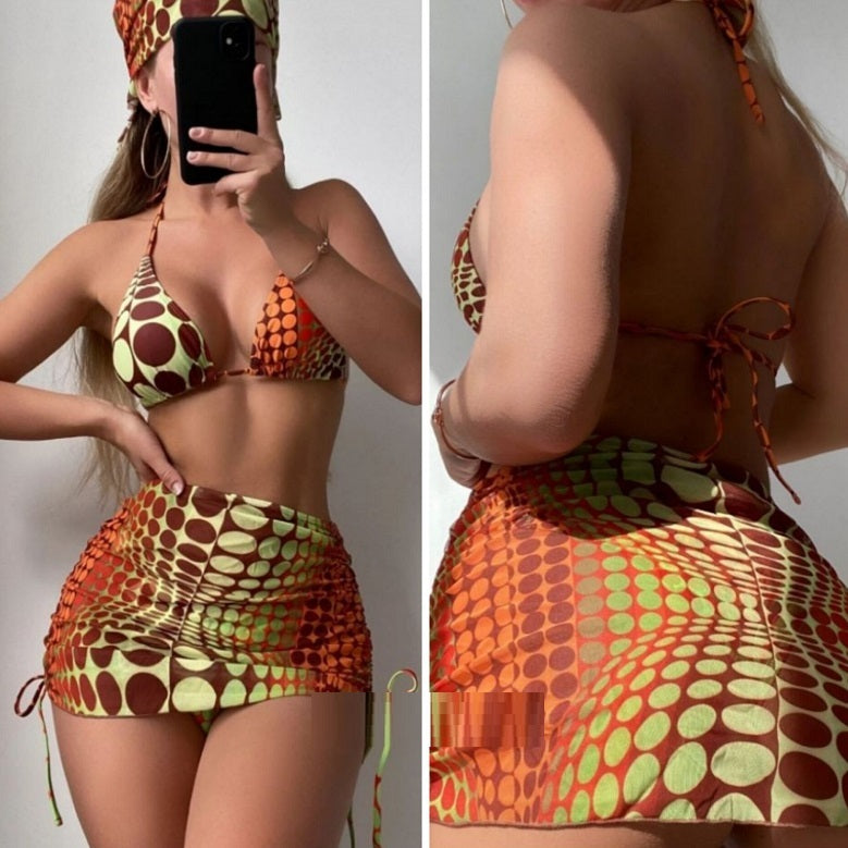 Professional Printed Split Bikini Four-Piece Set - Polyester (S-XL, Qualified Product, Detailed Size Chart)