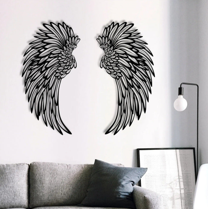 Art de décoration murale en métal sculpté avec décoration légère d'ailes d'ange
