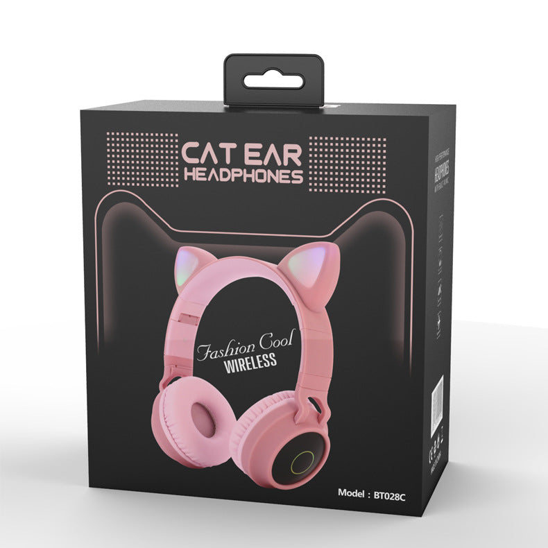 LED-ljus Cat Ear-hörlurar Trådlösa Bluetooth 5.0 Headset Bärbara hopfällbara barnhörlurar med mikrofon Bästa presenten