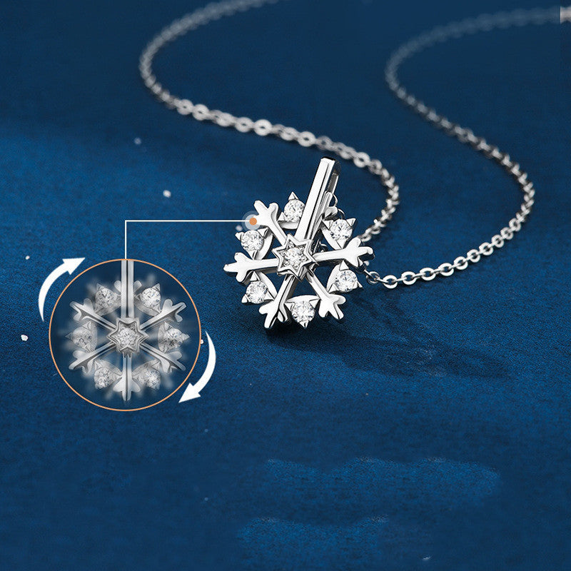 Roterbart 925 Silver Snowflake Halsband Kvinnor Lyx Nisch Design Glänsande Strasssmycken Höst och vinter Födelsedagspresent till vänner