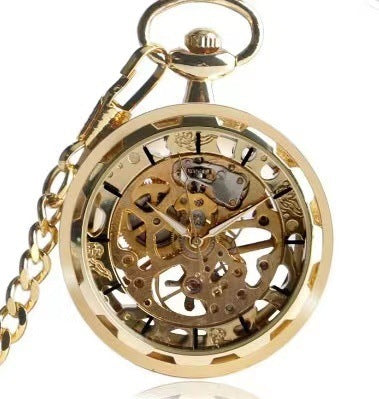 Montre de poche mécanique semi-automatique brillante à fond transparent en bronze