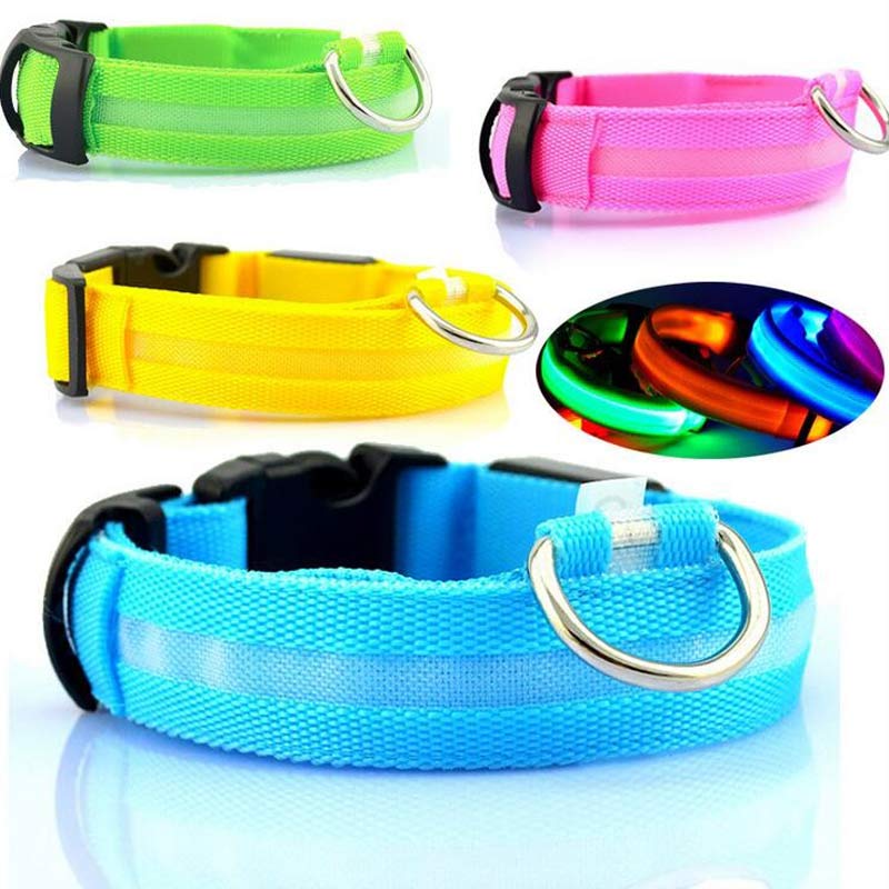 Nylon LED Hund Ljushalsband Nattsäkerhet Blinkande Glöd i mörkt Hund Kattkoppel Justerbara husdjurstillbehör