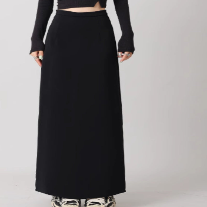 Back Slit Straight Tube Slimming High Waist Black Long Skirt