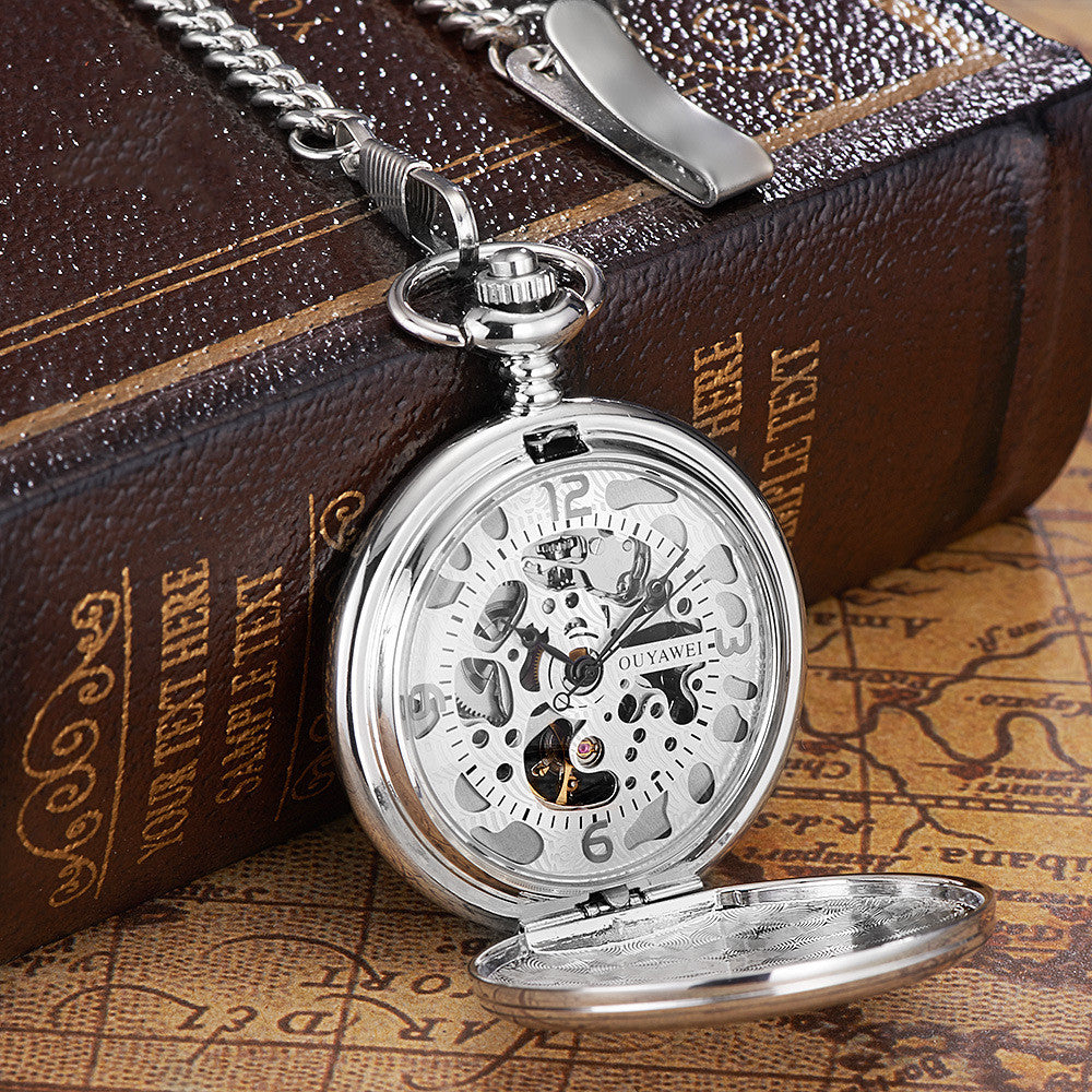 Manual Winding Pocket Watch With See Through Back - Transparent Intricate Nostalgic Sophisticated Mechanical Showcase