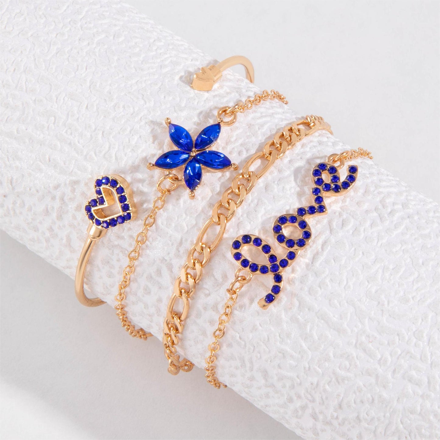 4st blå blomma kärlek fjäril armband set med strass design alla hjärtans dag