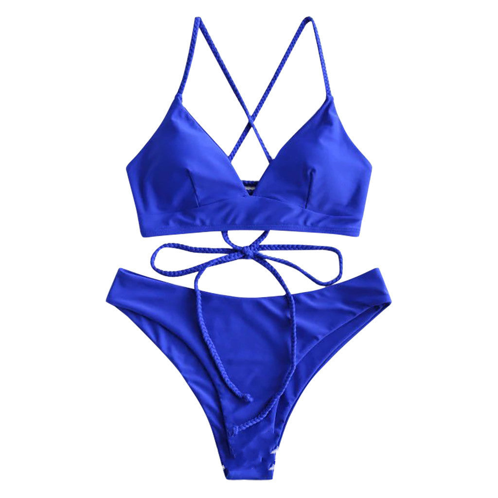 Solid Color Bikini Sexy Strappy Swimsuit