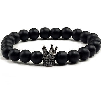 Crown Skull Beaded Bracelet - Men's Brown Stone Jewelry