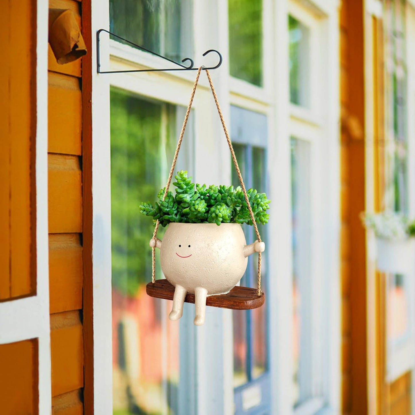 Växtkorgar Härlig Swing Face Planter Pot Suckulent Blomkrukor Balkong Väggbonad Planter Dekor Hem Trädgårdstillbehör