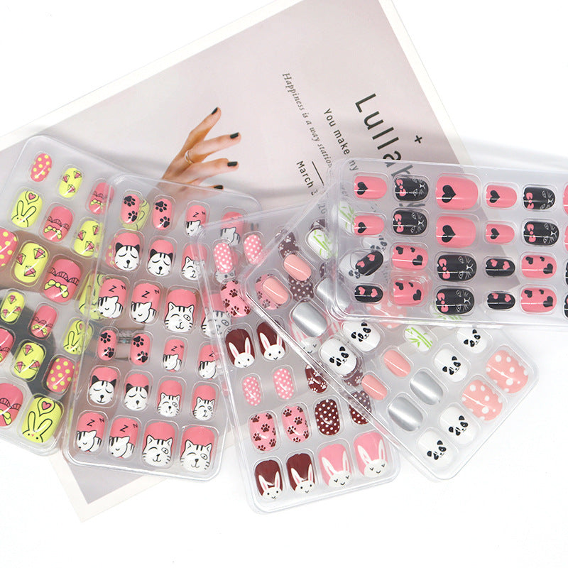 Autocollant de soin des ongles portable pour enfants, 24 pièces, dessin animé de poche