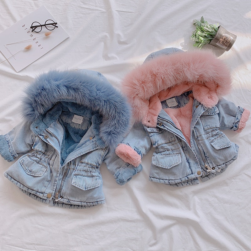 Denim plus sammetsjacka för tjejer höst och vinter
