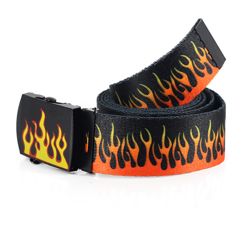 Flame Print Canvas Belt - Bold Expression