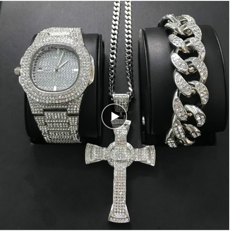 Herrklockor Lyxmärke Fashion Diamond Date Quartz Watch