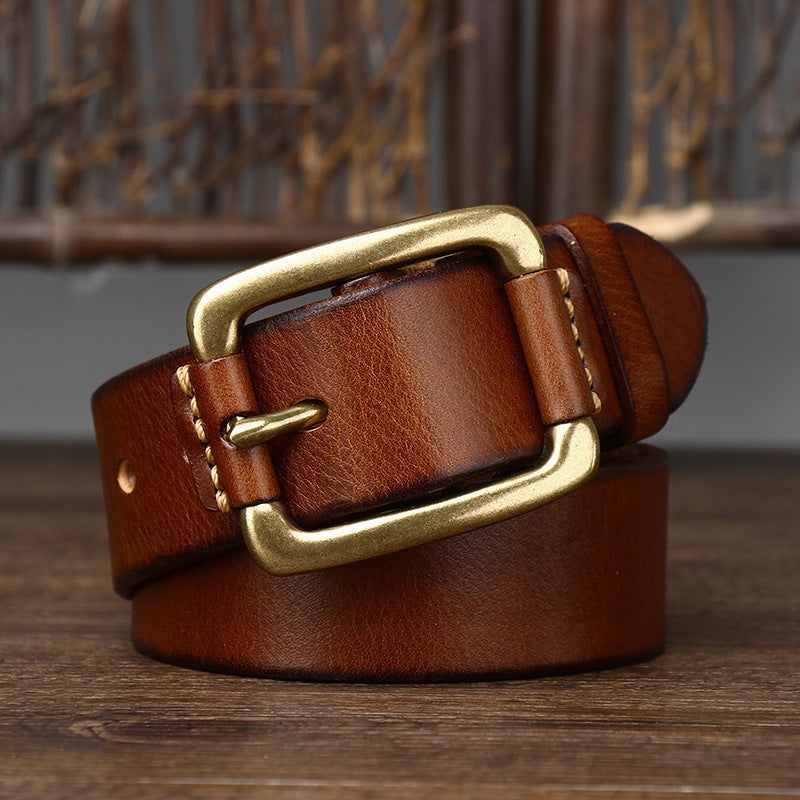 Men's Premium First Layer Cowhide Retro Brass Buckle Belt - Vintage Heritage