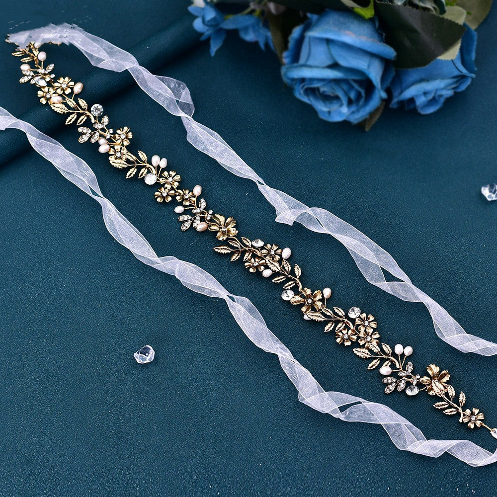 Bande de cheveux à motif de feuilles de perles d'eau douce