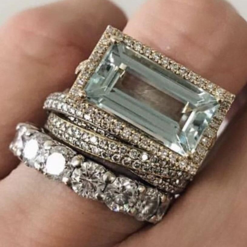 C it all Chamfered Square Ring Set Silver 3-Piece – US 6-10