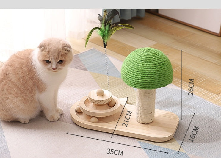 Cat Tree Toy Scratch Post - Interactive Wooden Cat Furniture with Sisal Balls