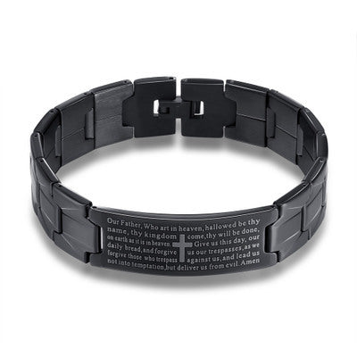 Men's Cross Bible Svart armband i rostfritt stål