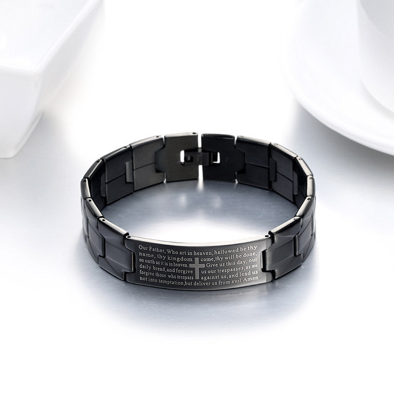 Men's Cross Bible Svart armband i rostfritt stål
