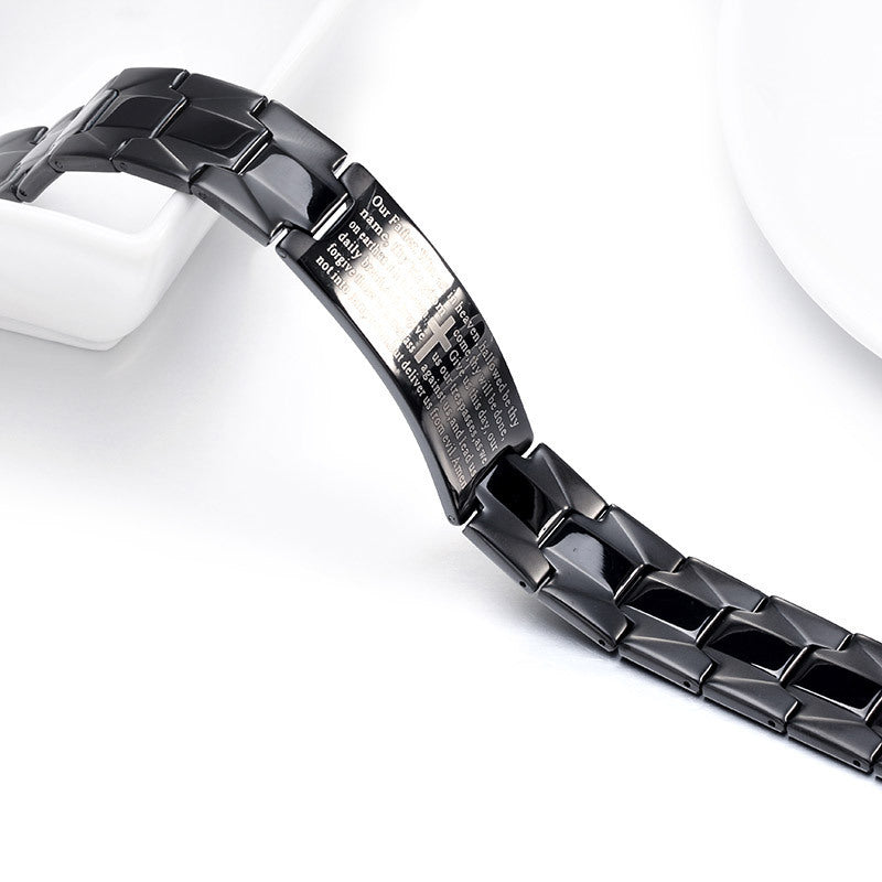 Men's Cross Bible Svart armband i rostfritt stål