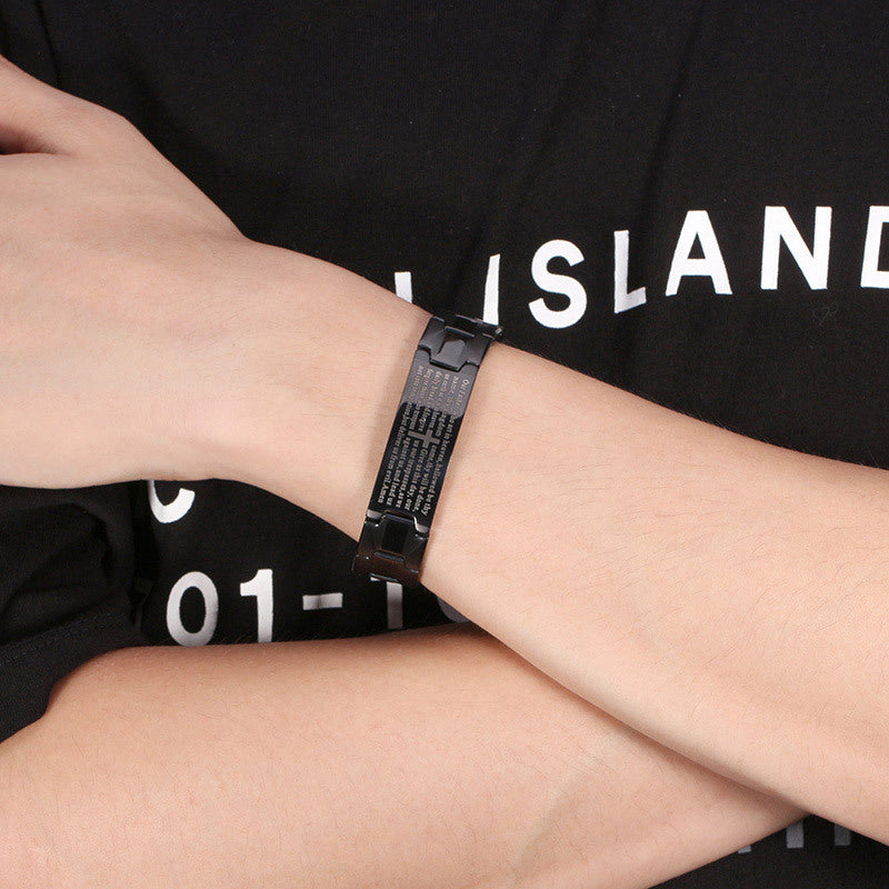 Men's Cross Bible Svart armband i rostfritt stål